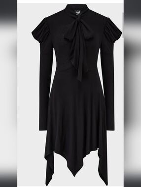 Killstar Black Long-Sleeve Tie-Front Asymmetric Dress